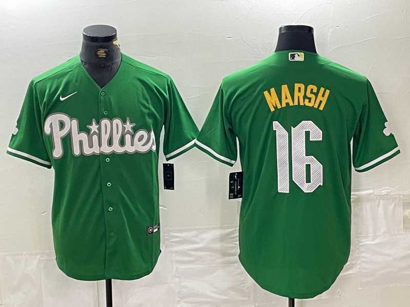 Mens Philadelphia Phillies #16 Brandon Marsh Green 2024 City Connect Stitched Jersey